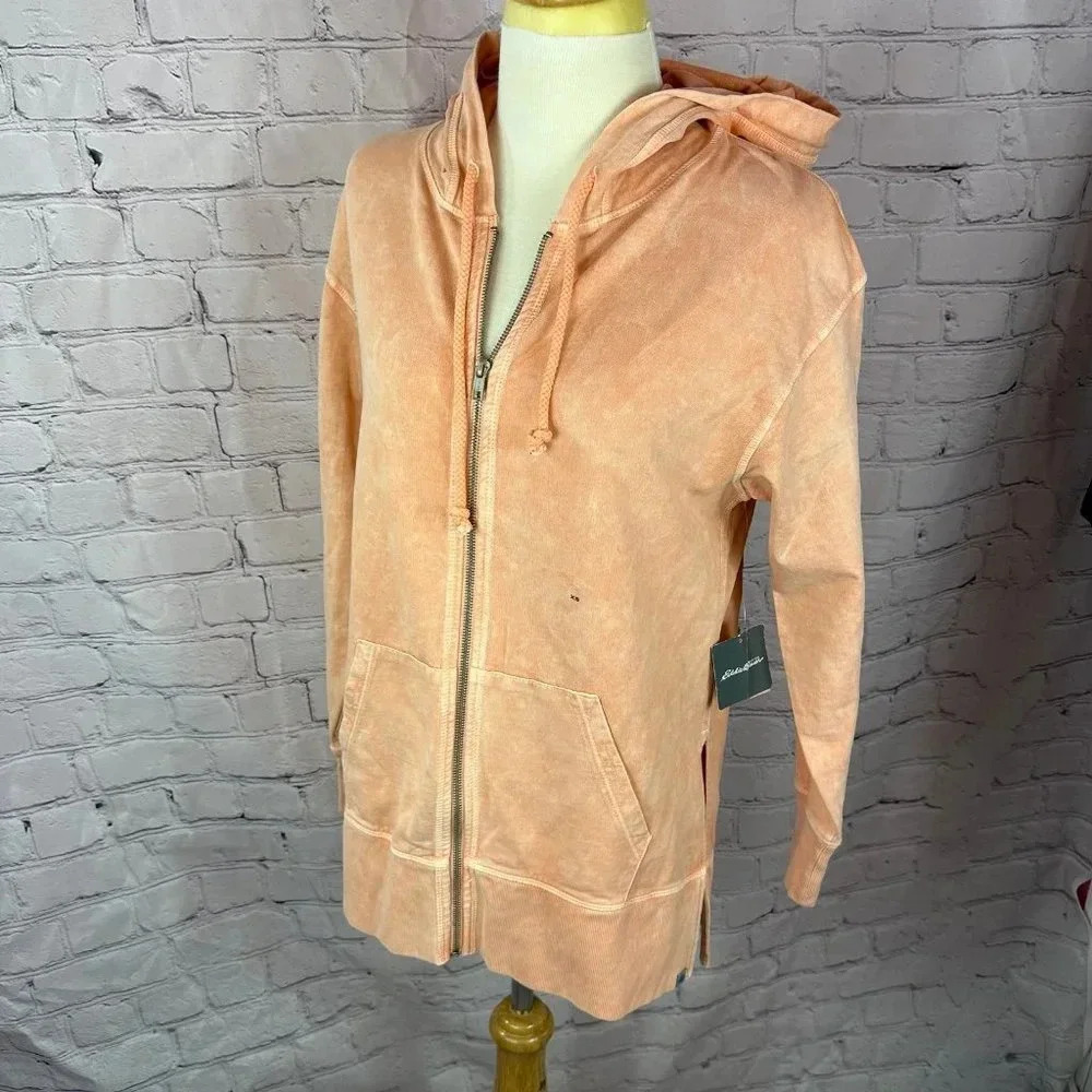 NWT eddie bauer terry full zip hooded jacket light peach color size XS
